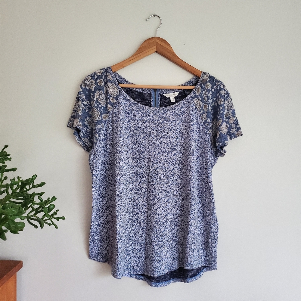 Lucky Brand Blue Floral Short Sleeve Tee